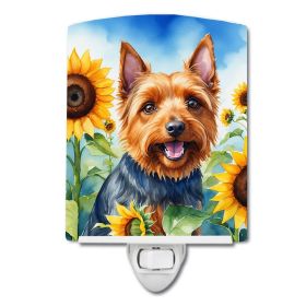 NEW Australian Terrier in Sunflowers Ceramic Night Light Compact, UL-Certified, Ideal for Bedroom, Bathroom, Nursery, Hallway, Kitchen, 6x4x3