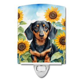 NEW Dachshund in Sunflowers Ceramic Night Light Compact, UL-Certified, Ideal for Bedroom, Bathroom, Nursery, Hallway, Kitchen, 6x4x3, Multicolor