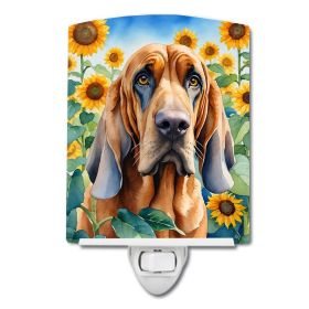 NEW Bloodhound in Sunflowers Ceramic Night Light Compact, UL-Certified, Ideal for Bedroom, Bathroom, Nursery, Hallway, Kitchen, 6x4x3, Multicolor