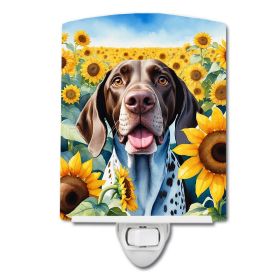 NEW German Shorthaired Pointer in Sunflowers Ceramic Night Light Compact, UL-Certified, Ideal for Bedroom, Bathroom, Nursery, Hallway, Kitchen, 6x4x3