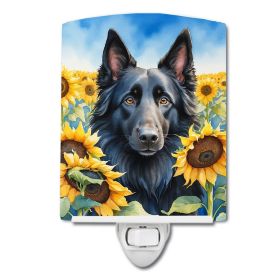 NEW Belgian Sheepdog in Sunflowers Ceramic Night Light Compact, UL-Certified, Ideal for Bedroom, Bathroom, Nursery, Hallway, Kitchen, 6x4x3