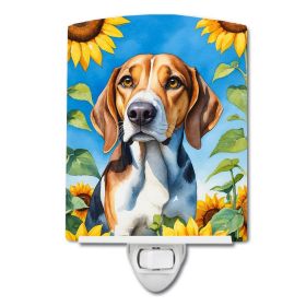 NEW American Foxhound in Sunflowers Ceramic Night Light Compact, UL-Certified, Ideal for Bedroom, Bathroom, Nursery, Hallway, Kitchen, 6x4x3