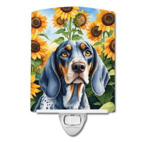 NEW Bluetick Coonhound in Sunflowers Ceramic Night Light Compact, UL-Certified, Ideal for Bedroom, Bathroom, Nursery, Hallway, Kitchen, 6x4x3