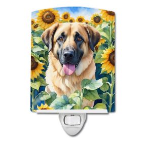 NEW Anatolian Shepherd in Sunflowers Ceramic Night Light Compact, UL-Certified, Ideal for Bedroom, Bathroom, Nursery, Hallway, Kitchen, 6x4x3