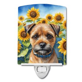 NEW Border Terrier in Sunflowers Ceramic Night Light Compact, UL-Certified, Ideal for Bedroom, Bathroom, Nursery, Hallway, Kitchen, 6x4x3, Multicolor