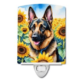 NEW German Shepherd in Sunflowers Ceramic Night Light Compact, UL-Certified, Ideal for Bedroom, Bathroom, Nursery, Hallway, Kitchen, 6x4x3, Multicolor