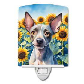 NEW American Hairless Terrier in Sunflowers Ceramic Night Light Compact, UL-Certified, Ideal for Bedroom, Bathroom, Nursery, Hallway, Kitchen, 6x4x3