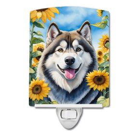 NEW Alaskan Malamute in Sunflowers Ceramic Night Light Compact, UL-Certified, Ideal for Bedroom, Bathroom, Nursery, Hallway, Kitchen, 6x4x3