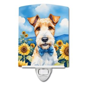 NEW Fox Terrier in Sunflowers Ceramic Night Light Compact, UL-Certified, Ideal for Bedroom, Bathroom, Nursery, Hallway, Kitchen, 6x4x3, Multicolor