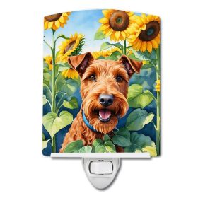 NEW Irish Terrier in Sunflowers Ceramic Night Light Compact, UL-Certified, Ideal for Bedroom, Bathroom, Nursery, Hallway, Kitchen, 6x4x3, Multicolor