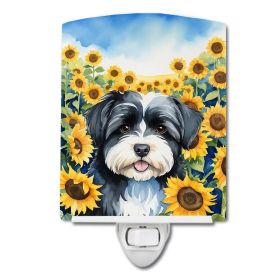 NEW Havanese in Sunflowers Ceramic Night Light Compact, UL-Certified, Ideal for Bedroom, Bathroom, Nursery, Hallway, Kitchen, 6x4x3, Multicolor