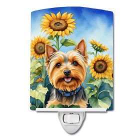 NEW Silky Terrier in Sunflowers Ceramic Night Light Compact, UL-Certified, Ideal for Bedroom, Bathroom, Nursery, Hallway, Kitchen, 6x4x3, Multicolor