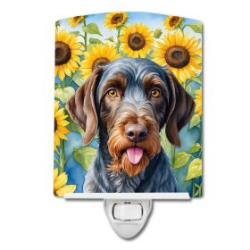 NEW German Wirehaired Pointer in Sunflowers Ceramic Night Light Compact, UL-Certified, Ideal for Bedroom, Bathroom, Nursery, Hallway, Kitchen, 6x4x3