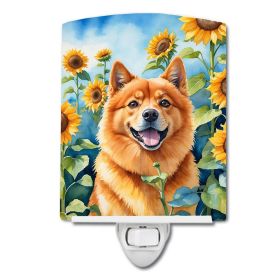 NEW Finnish Spitz in Sunflowers Ceramic Night Light Compact, UL-Certified, Ideal for Bedroom, Bathroom, Nursery, Hallway, Kitchen, 6x4x3, Multicolor