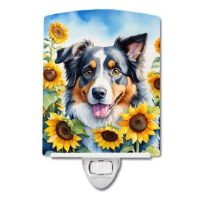 NEW Australian Shepherd in Sunflowers Ceramic Night Light Compact, UL-Certified, Ideal for Bedroom, Bathroom, Nursery, Hallway, Kitchen, 6x4x3