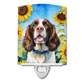 NEW English Springer Spaniel in Sunflowers Ceramic Night Light Compact, UL-Certified, Ideal for Bedroom, Bathroom, Nursery, Hallway, Kitchen, 6x4x3