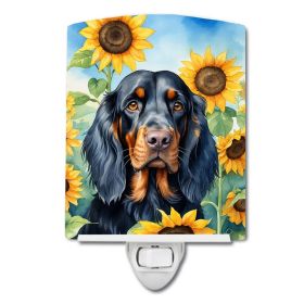 NEW Gordon Setter in Sunflowers Ceramic Night Light Compact, UL-Certified, Ideal for Bedroom, Bathroom, Nursery, Hallway, Kitchen, 6x4x3, Multicolor