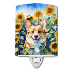 NEW Corgi in Sunflowers Ceramic Night Light Compact, UL-Certified, Ideal for Bedroom, Bathroom, Nursery, Hallway, Kitchen, 6x4x3, Multicolor