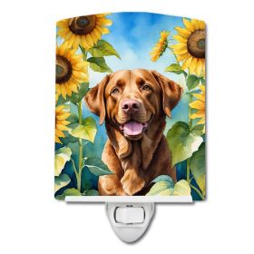 NEW Chesapeake Bay Retriever in Sunflowers Ceramic Night Light Compact, UL-Certified, Ideal for Bedroom, Bathroom, Nursery, Hallway, Kitchen, 6x4x3