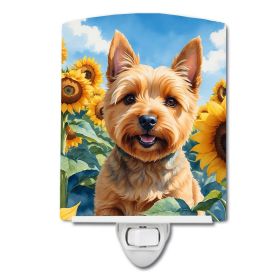 NEW Norwich Terrier in Sunflowers Ceramic Night Light Compact, UL-Certified, Ideal for Bedroom, Bathroom, Nursery, Hallway, Kitchen, 6x4x3, Multicolor