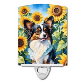 NEW Papillon in Sunflowers Ceramic Night Light Compact, UL-Certified, Ideal for Bedroom, Bathroom, Nursery, Hallway, Kitchen, 6x4x3, Multicolor