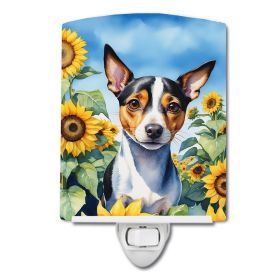 NEW Rat Terrier in Sunflowers Ceramic Night Light Compact, UL-Certified, Ideal for Bedroom, Bathroom, Nursery, Hallway, Kitchen, 6x4x3, Multicolor