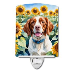 NEW Brittany Spaniel in Sunflowers Ceramic Night Light Compact, UL-Certified, Ideal for Bedroom, Bathroom, Nursery, Hallway, Kitchen, 6x4x3