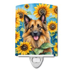 NEW Belgian Tervuren in Sunflowers Ceramic Night Light Compact, UL-Certified, Ideal for Bedroom, Bathroom, Nursery, Hallway, Kitchen, 6x4x3