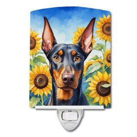 NEW Doberman Pinscher in Sunflowers Ceramic Night Light Compact, UL-Certified, Ideal for Bedroom, Bathroom, Nursery, Hallway, Kitchen, 6x4x3