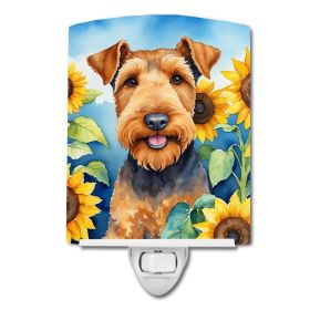 NEW Airedale Terrier in Sunflowers Ceramic Night Light Compact, UL-Certified, Ideal for Bedroom, Bathroom, Nursery, Hallway, Kitchen, 6x4x3