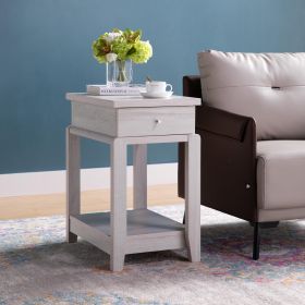 Chair Side End Table with One Drawer and Bottom Shelf, Accent Table White Oak