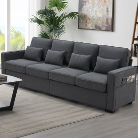 [VIDEO provided] [New] 104" 4-Seater Modern Linen Fabric Sofa with Armrest Pockets and 4 Pillows,Minimalist Style Couch for Living Room, Apartment