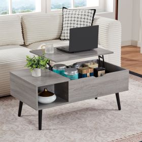 39" Wood Lift Top Coffee Table with Hidden Compartment and Storage Shelf for Living Room, Reception Room, Grey