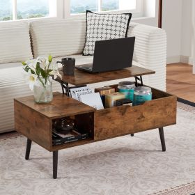 39" Wood Lift Top Coffee Table with Hidden Compartment and Storage Shelf for Living Room, Reception Room, Brown