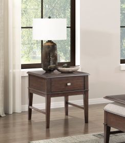 Classic End Table with Drawers Storage USB Charging Port Brown Finish Living Room Furniture 1pc