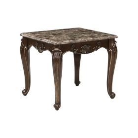 Formal Traditional Luxury 1pc Marble Top End Table Cherry Finish with Gold Tipping Living Room Furniture