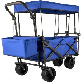 VEVOR Extra Large Collapsible Garden Cart With Removable Canopy, Folding Wagon Utility Carts With Wheels And Rear Storage, Wagon Cart For Garden, Camp