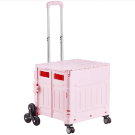 Foldable Cart With Stair Climbing Wheels Collapsible Rolling Crate 65L