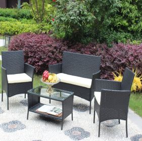 4PC Rattan Patio Set Outdoor Cushioned Wicker Sofa - Beige