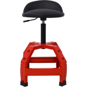 Pneumatic 360 Degree Swivel Stool, Mechanics Rolling Creeper Seat, Heavy Duty Mechanics Stool, Red (Color: Red)