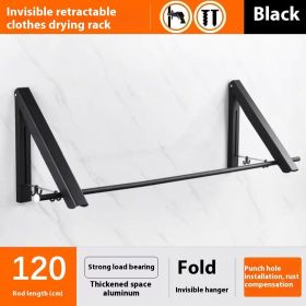 Punch-free Space Aluminum Foldable Invisible Folding Retractable Wall Hanger for Waterproof Hanging Underwear Coat Hanger (Option: Black 2 frames 120cm)