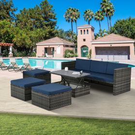 Patio Furniture, Outdoor Furniture, Seasonal PE Wicker Furniture,5 Set Wicker Furniture With Plywood (Option: Dark Gray)