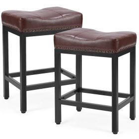 Saddle Bar Stool Kitchen Stools, Sturdy Steel Frame (Color: Brown)