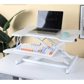 32 Inch Desk Converter, Height Adjustable Sit To Stand Riser, Dual Monitor And Laptop Workstation With Wide Keyboard Tray, White (Color: White)