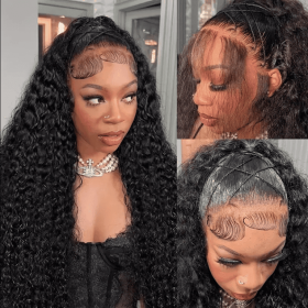 Deep Wave Lace Front Wig Human Hair 180 Density 13x4 Deep Wave HD Lace Front Wig Black Female (Option: Deep wave-30inches)