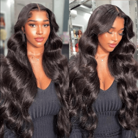 Wear A 200 Density 4x4 Sheer Lace Human Hair Wig Brazilian Remy Horse Body Wave Glue Free Wig Lace Closure Wig (Option: Black-28inches)