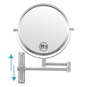 8-inch Wall Mounted Makeup Vanity Mirror, Height Adjustable, 1X / 10X Magnification Mirror, 360° Swivel with Extension Arm (Color: Chrome)