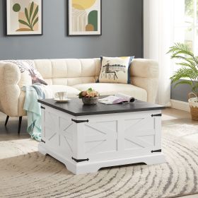 Farmhouse Coffee Table, Square Wood Center Table with Large Hidden Storage Compartment for Living Room (Color: White, Material: MDF)