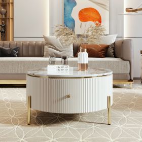 Modern Round Coffee Table with 2 large Drawers Storage Accent Table(31.5'') (Color: Off White, Material: MDF)