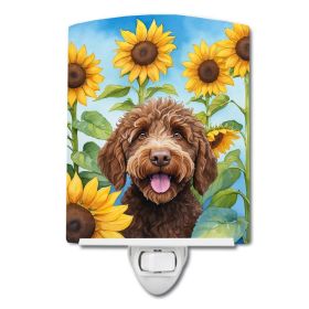 NEW Labradoodle in Sunflowers Ceramic Night Light Compact, UL-Certified, Ideal for Bedroom, Bathroom, Nursery, Hallway, Kitchen, 6x4x3, Multicolor (Default: Default)